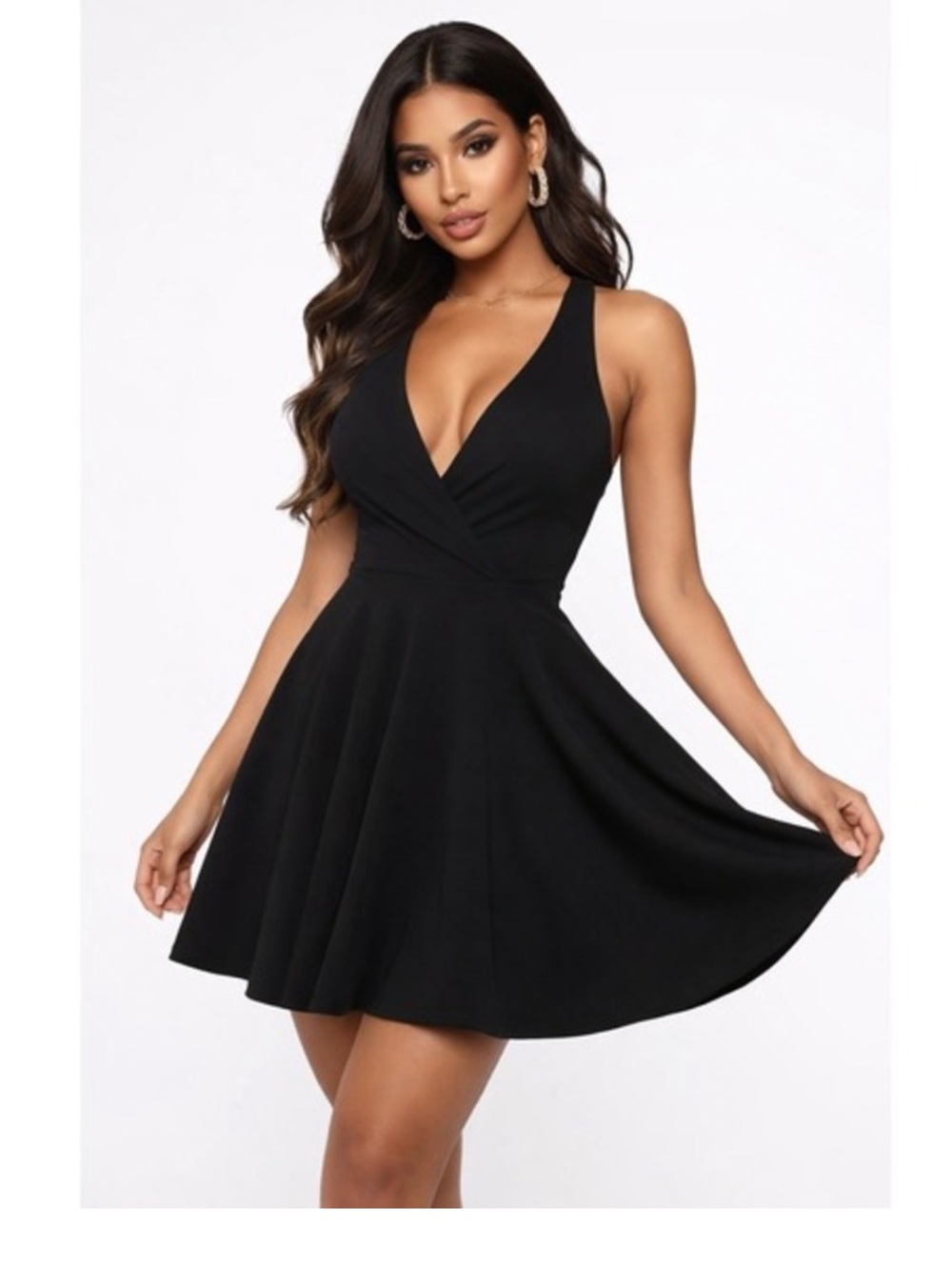 Lulus Wonder Whirl Black Twist Back Skater Dress Women's LBD Size Small